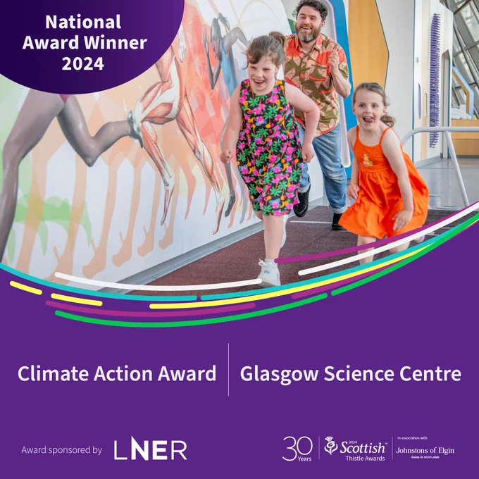 Social media tiles to announce Glasgow Science Centre as winner of the Climate Action Award (sponsored by LNER) at the Scottish Thistle Awards