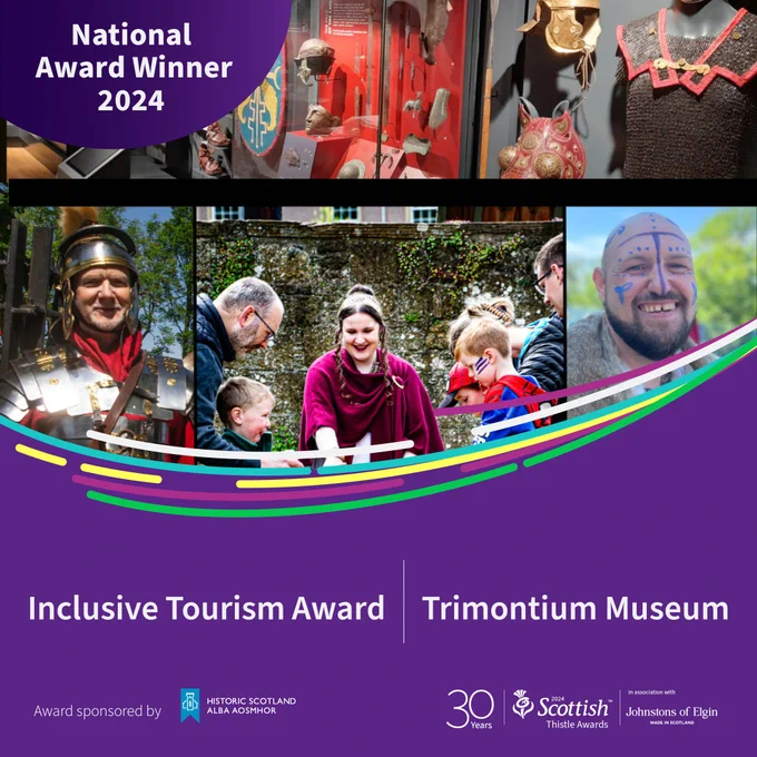 Social media tile announcing Trimontium Museum as winner of the Inclusive Tourism Award, sponsored by Historic Scotland