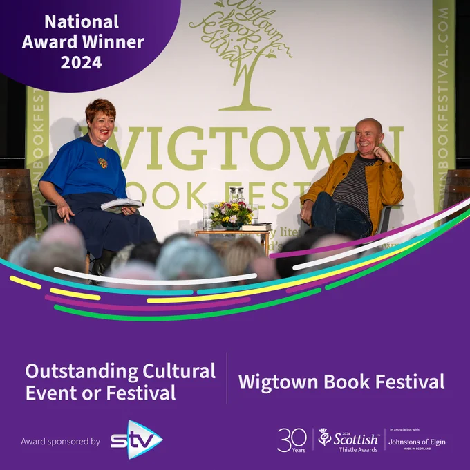 Social media tile announcing Wigtown Book Festival as Scottish Thistle Award winner of the Outstanding Cultural Event or Festival category, sponsored by STV