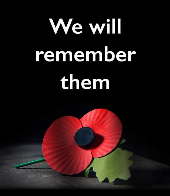 Photo of poppy with text reading ‘we will remember them’