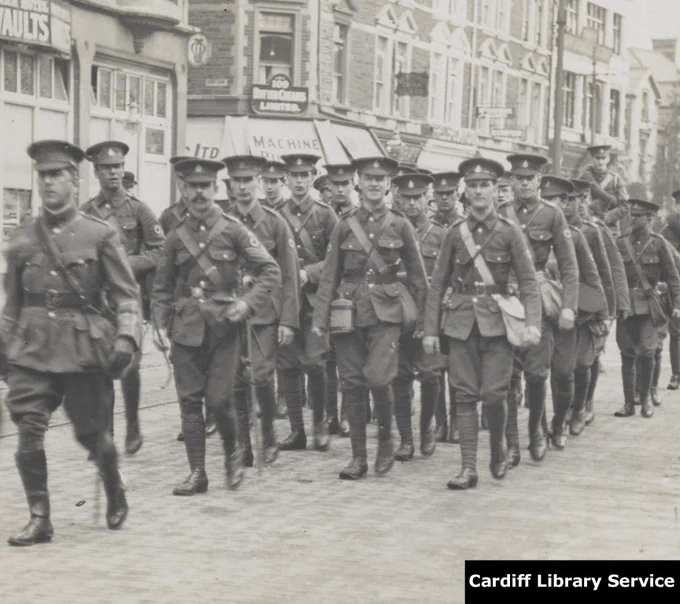 First World War Troops Marching in Cardiff