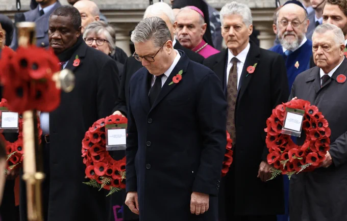 Prime Minister Keir Starmer laid a wreath at the Cenotaph on Remembrance Sunday.