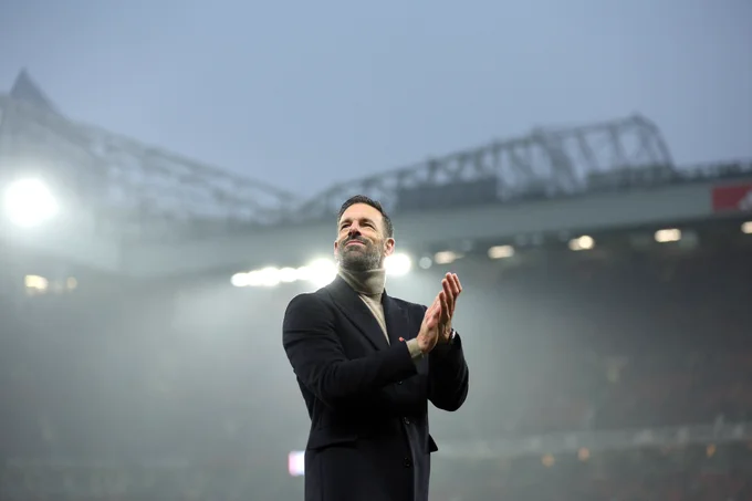 Ruud van Nistelrooy applauds the Stretford End after our win over Leicester.