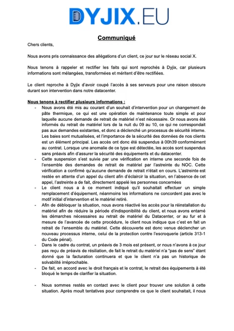 Communiqué suite à une information diffusée méritant d'être rectifiée