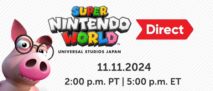 The Super Nintendo World (Universal Studios Japan) Donkey Kong Country Direct banner with Professor Chops superimposed over top.

"11.11.2024

2:00 p.m. PT  | 5:00 p.m. ET"