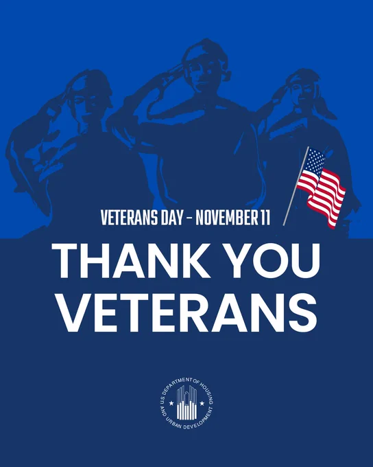 An abstract image of soldiers with an American flag. The text reads, "Veterans Day. November 11. Thank you Veterans."