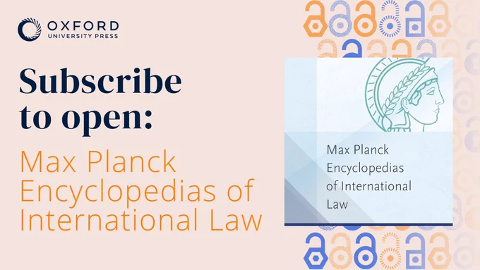 Max Plank Encyclopedias of International Law logo on a pink background with a design of open padlocks.
