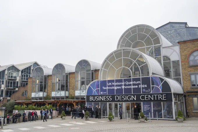 The Business Design Centre with a queue of people outside waiting to attend the Quantum Showcase.