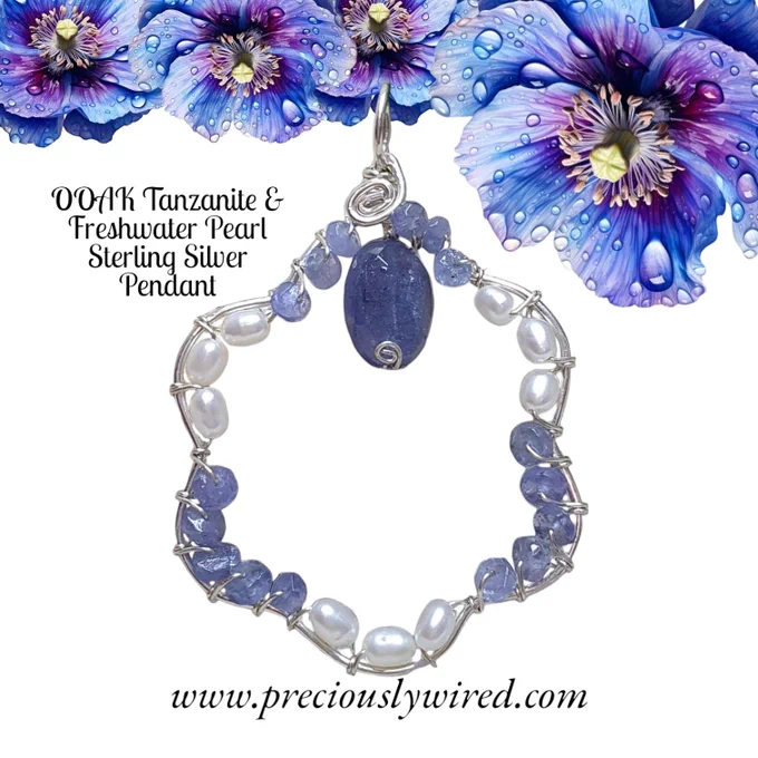 Charming OOAK Tanzanite and Pearl Sterling pendant. Available www.preciouslywired.com.