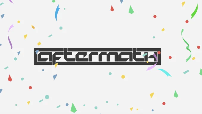 The Aftermath logo on top of a background with party streamers