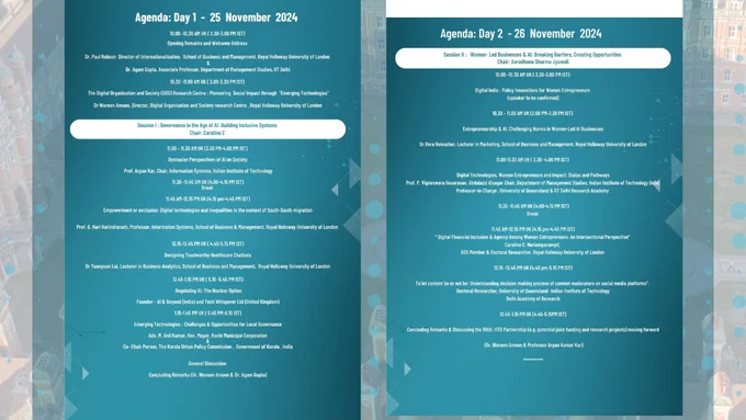 Event posters featuring details of agenda for 2 day event 