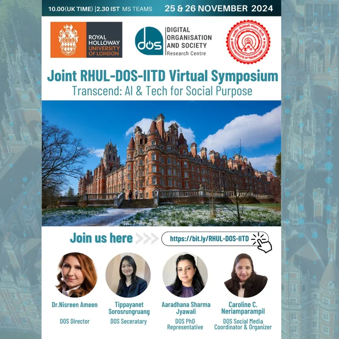 Event poster featuring text and images of Royal Holloway and participants 