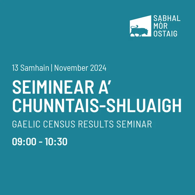 Graphic for the Gaelic Census Results online seminar, 13 November 2024, 9am to 10:30am