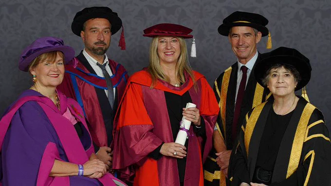 From left to right: Professor Catherine Dormor, Professor Anastasios Maragiannis, Minnie Moll, Professor Peter Bonfield and Professor Lynne Berry CBE (photo credit Tempest Photography)