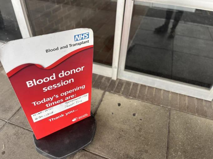 Blood donor session sign