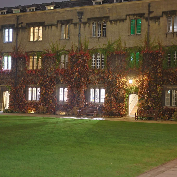 Exeter College front quad at night
