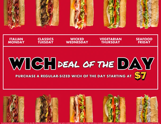 New Wich Deal of the Day! Get Your Wich On starting at only $7.