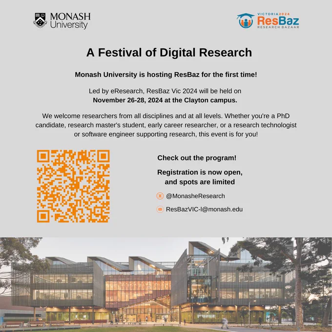 Digital invite for RezBaz Victoria 2024, including QR code and links to register and the program