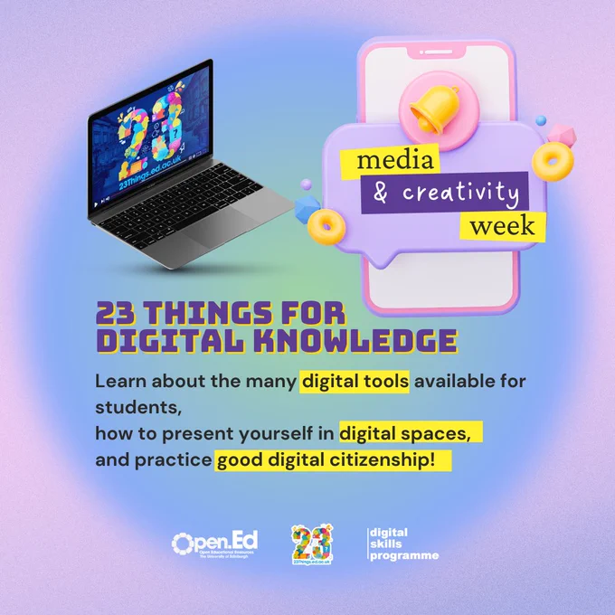 23 Things for Digital Knowledge. Learn about the many digital tools available for students, how to present yourself in digital spaces, and practice good digital citizenship!