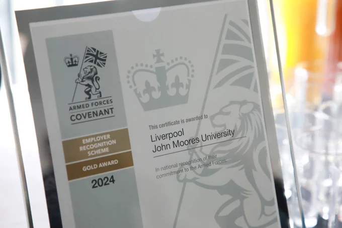 Gold award certificate awarded to Liverpool John Moores University