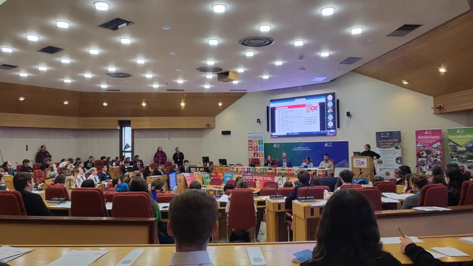 Pupils in the Highland Council chambers for Mock COP29