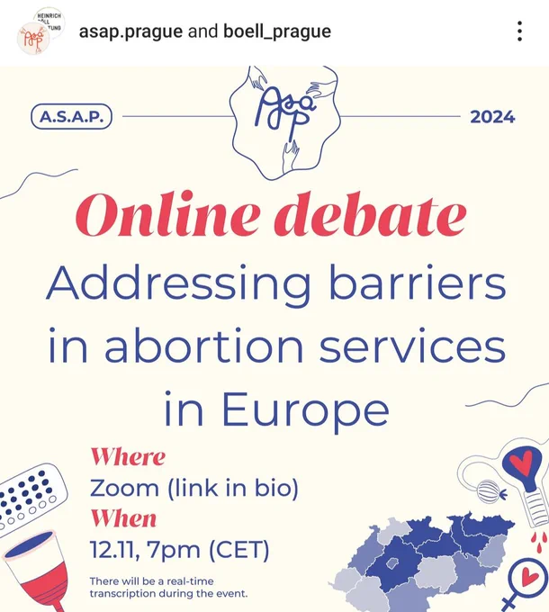 Screenshot from ASAP Prague's Instagram page. Online debate: Addressing barriers in abortion services in Europe.

Where? Zoom.
When? 12th November, 7pm (CET)

There will be a real-time transcription during the event.