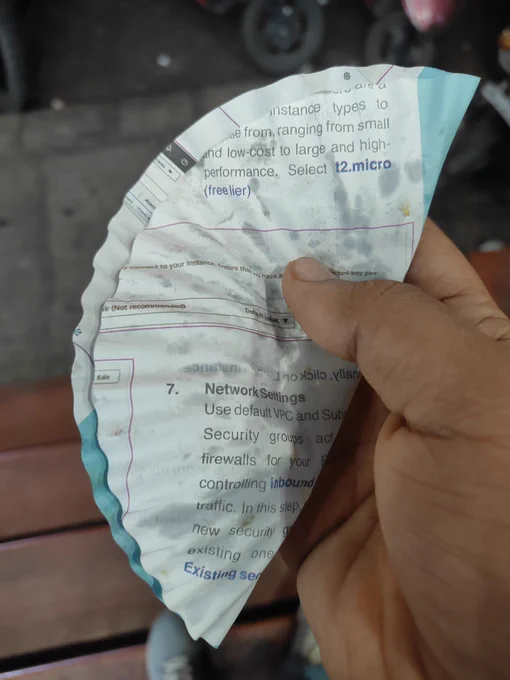 A paper plate that has AWS training material on it with specific steps like "launch instance" and screenshots of the AWS UI