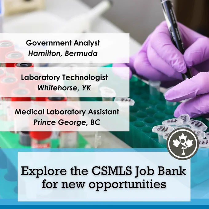 Background image of a lab tech working and three job postings in Bermuda, Yukon and BC
