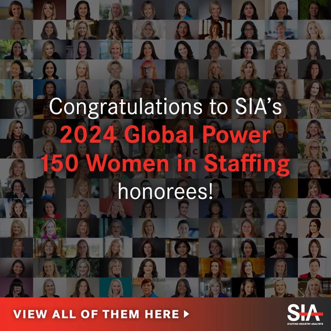 In its milestone 10th year, this annual list recognizes women for exceptional staffing industry contributions.
 
“The staffing industry is evolving rapidly amid significant transformations in technology and workforce dynamics, creating both challenges and exciting new opportunities. Our Global Power 150 Women in Staffing for this year have not only adapted to these changes but have excelled, setting new standards in the world of work,” said SIA President Ursula Williams. “Congratulations to our 2024 honorees for their vision, leadership, resilience, and dedication to driving positive change and shaping the future of our industry.”