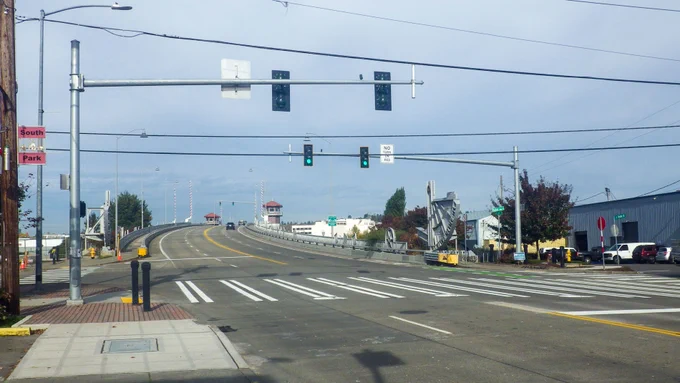 A photo of the new signals, markings, and crossings.