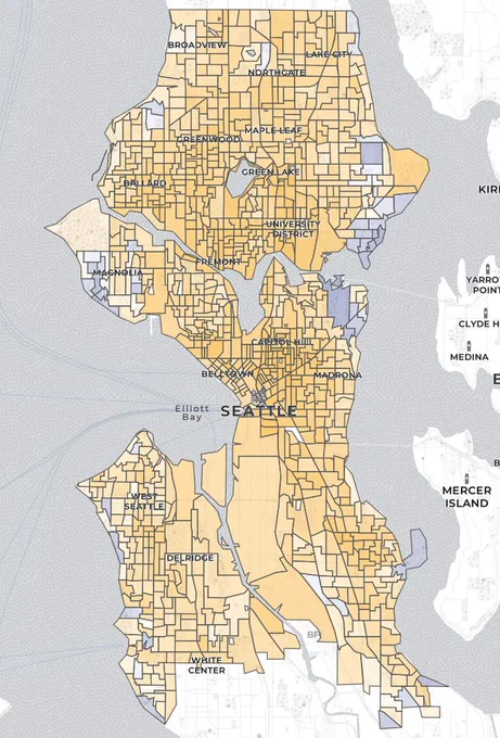 map of almost the entire city in an orange color signifying passage of the levy