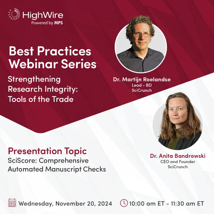Presentation details of Anita and Martijn from SciScore