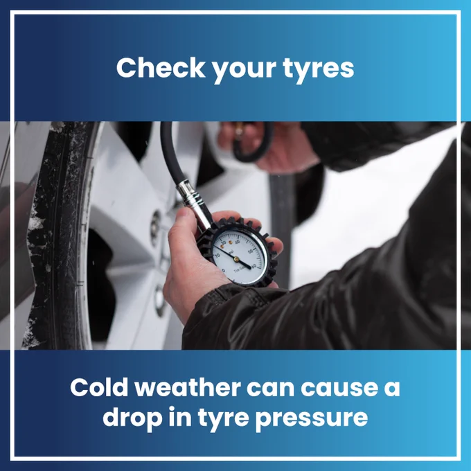 Cold weather can cause a drop in tyre pressure.