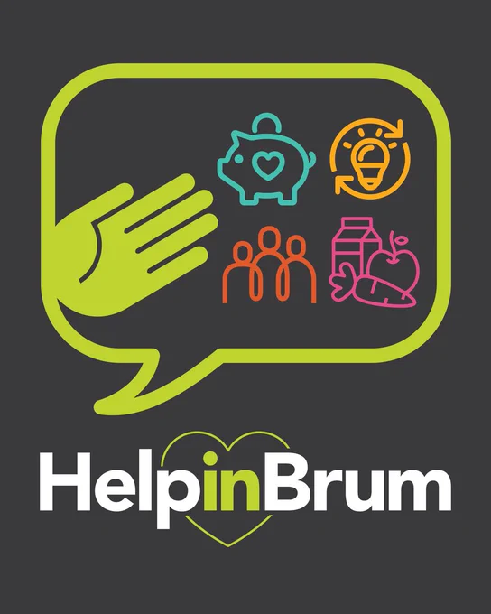 HelpinBrum. Graphical image of a number of cost of living icons with a helping hand. 