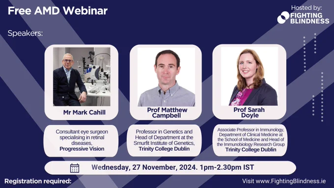 Image of three people on a blue background. On the left is Mr. Mark Cahill, in the middle Prof. Matt Campbell and on the right Prof. Sarah Doyle.