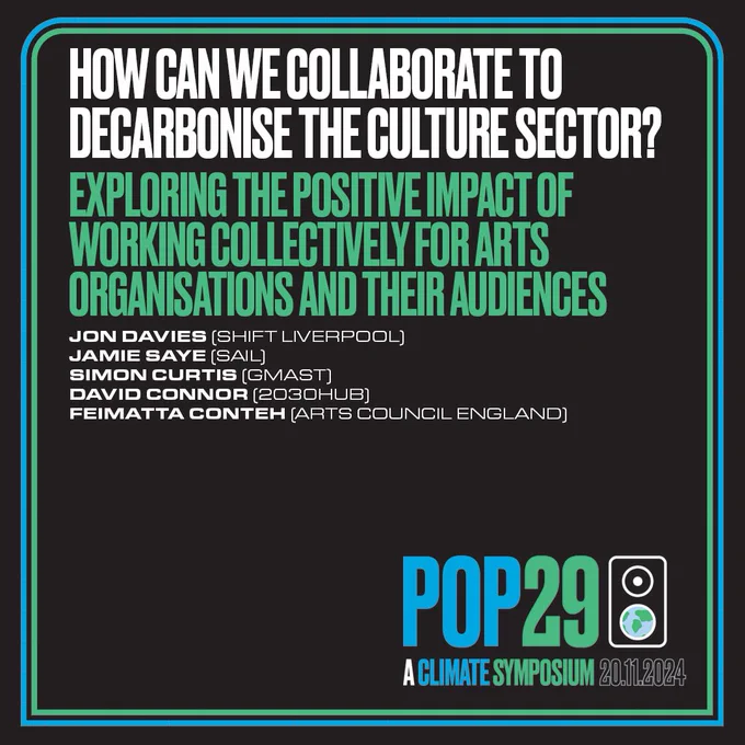 A black, blue, green and white square graphic with the POP29 logo in the bottom right corner. Details of the workshop (as in the caption) are also on the graphic.