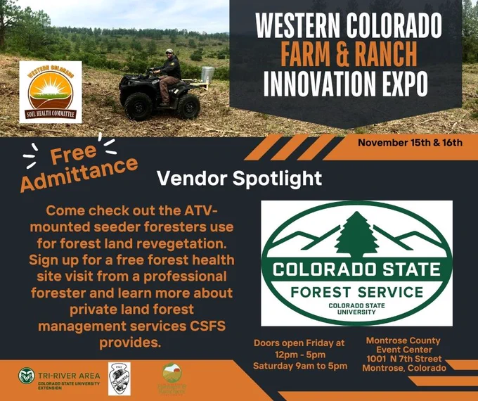 ad for the Western Colorado Farm and Ranch Innovation Expo taking place November 15 & 16. 