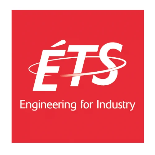 Logo of ETS featuring stylized white letters on a red background with the text "Engineering for Industry" underneath.

