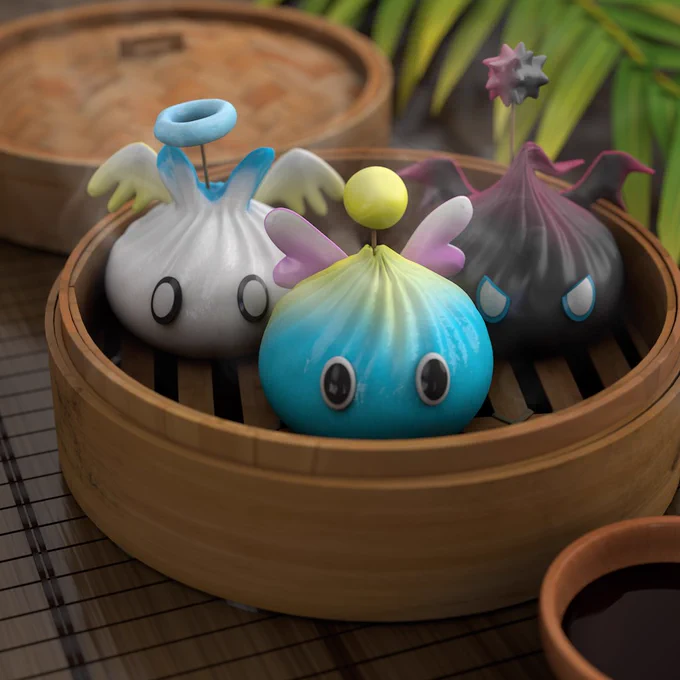 Sonic Social Media April Fool's post of three Chao-shaped Bao sitting in a bamboo steamer