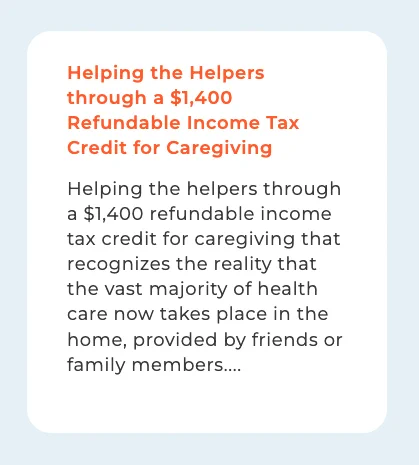 Screenshot of the NDP platform highlighting the $1,400 refundable benefit for caregivers.