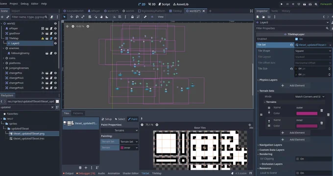A screenshot of what importing a tilelayer from Godot 3.6 into Godot 4.3 looks like.