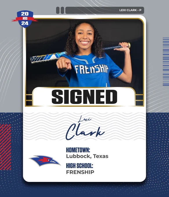 Signing graphic of Lexi Clark, as the graphic mentions "Lubbock, Texas," as the home town and "Frenship" mentioned as her high school