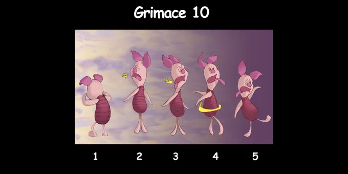 Description : Piglet plays the jumping jack. His head turns round in the direction of his enemy, the tongue hanging out and the eyes swirling. Finally, his body turns round too, with a delay. The rotation of his body has a great inertia : Piglet swings, as if he were inert.

Visual atmosphere : A light turns around Piglet. The warp also turns, increasing the “carousel” aspect of the scene.

Sound atmosphere : Sound of a musical box out of tune.
