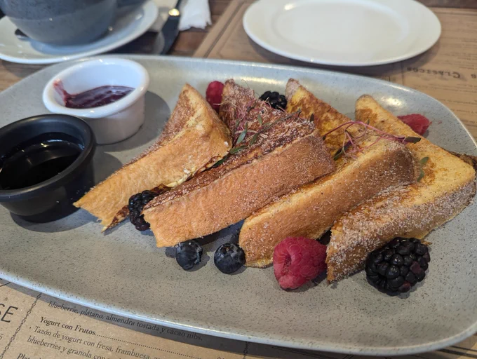 French toast with blueberries, raspberries and blackberries