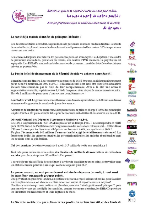 Communiqué commun page 1/2
Voir notre article pour les descriptions d’images/le contenu du communiqué :
https://leprintempsducare.org/le-soin-nest-pas-une-marchandise/