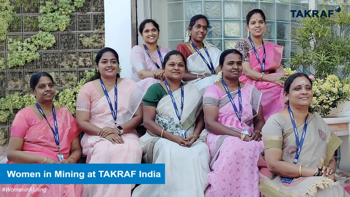 Women in Mining at TAKRAF India  

Top row left to right: Hemalatha Muniratnam (Manager – Structural), Dhanalakshmi Dhanasekeran (Asst. Manager – Mechanical), Jeevitha Janakiraman (Sr. Engineer – Mechanical)  

Bottom row left to right: Indira Swaminathan (Sr. Manager – Mechanical), Sathya Santhanam (Dy. Manager – Structural), Thulasi Sekar (Sr. Engineer – Electrical), Velammal Mathavan (Engineer – Electrical) Bharathi Baskar (GM – Mechanical) 