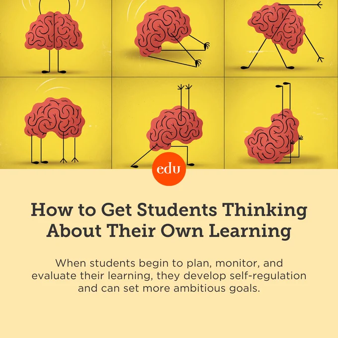 How to Get Students Thinking About Their Own Learning. When students begin to plan, monitor, and evaluate their learning, they develop self-regulation and can set more ambitious goals. Illustration of brains in different stretching poses.