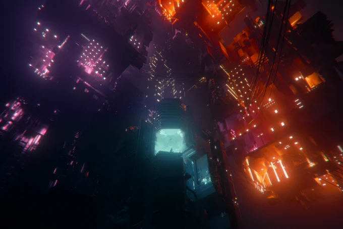 Bright lights on towering skyscrapers, offering a snapshot of what future cities might look like.