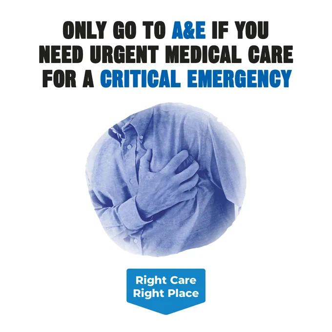 Only go to A&E if you need urgent medical care for a critical emergency. Right Care. Right Place.