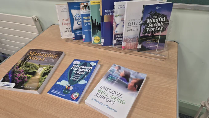 Manx Care Feel Good Friday book display at Keyll Darree Library, Isle of Man's only health and social care library